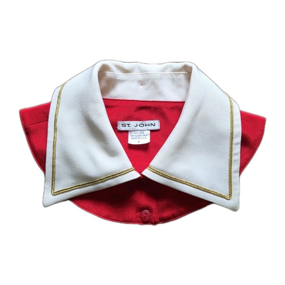 VTG St. John Red Silk Detachable Sailor Collar Dickey Gold Trim Nautical Sz 2